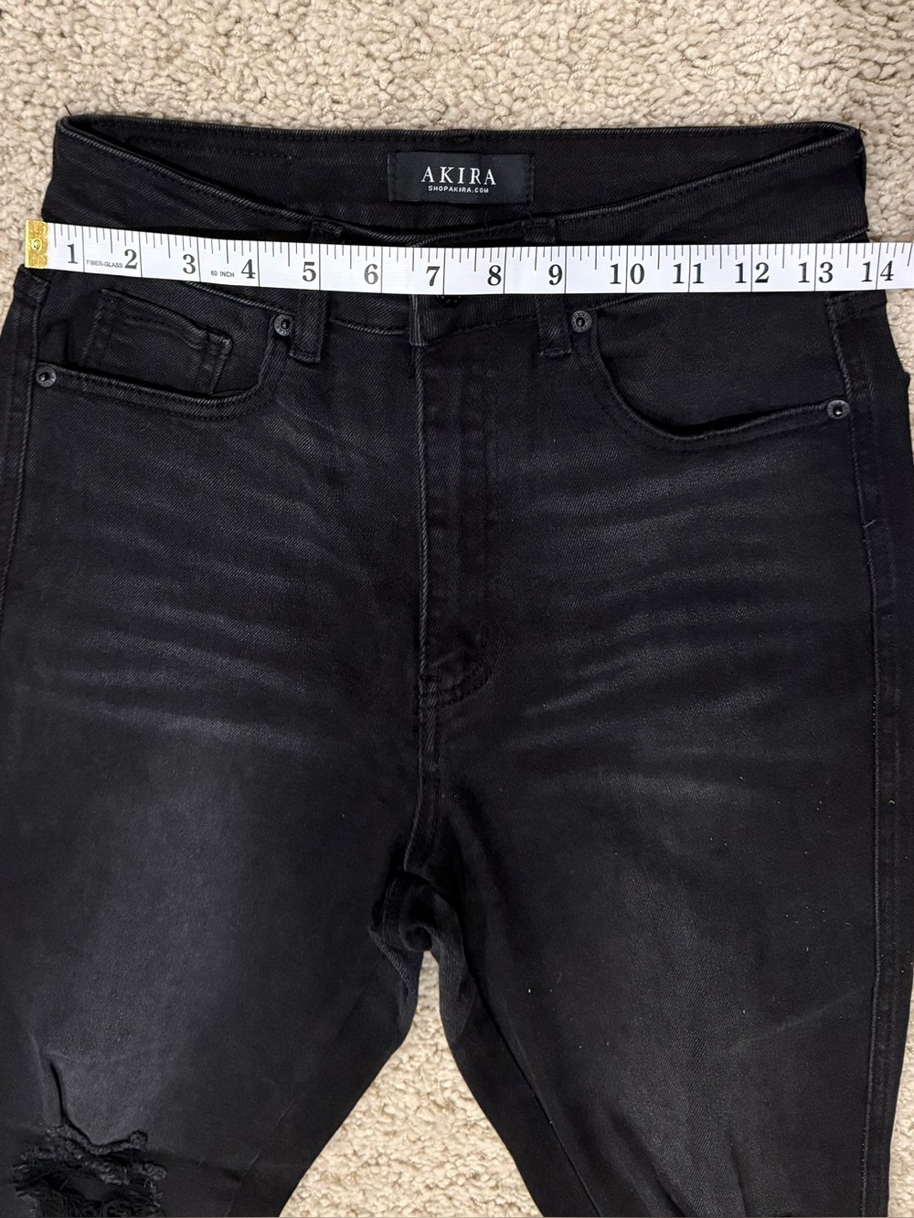 AKIRA Black Rhinestone Fringe Skinny Jeans High Rise Distressed W28 - Picture 11 of 15